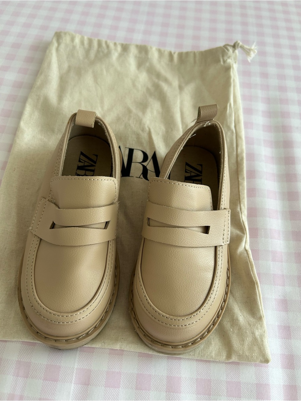 ZARA Kids Cream Leather Slip-On Loafers